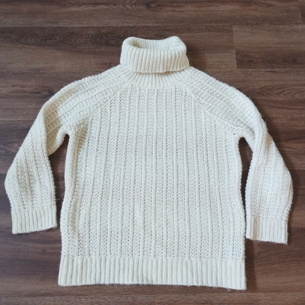 Lauren Ralph Lauren Ivory Alpaca Wool Blend Turtleneck Ribbed Knit Sweater Small